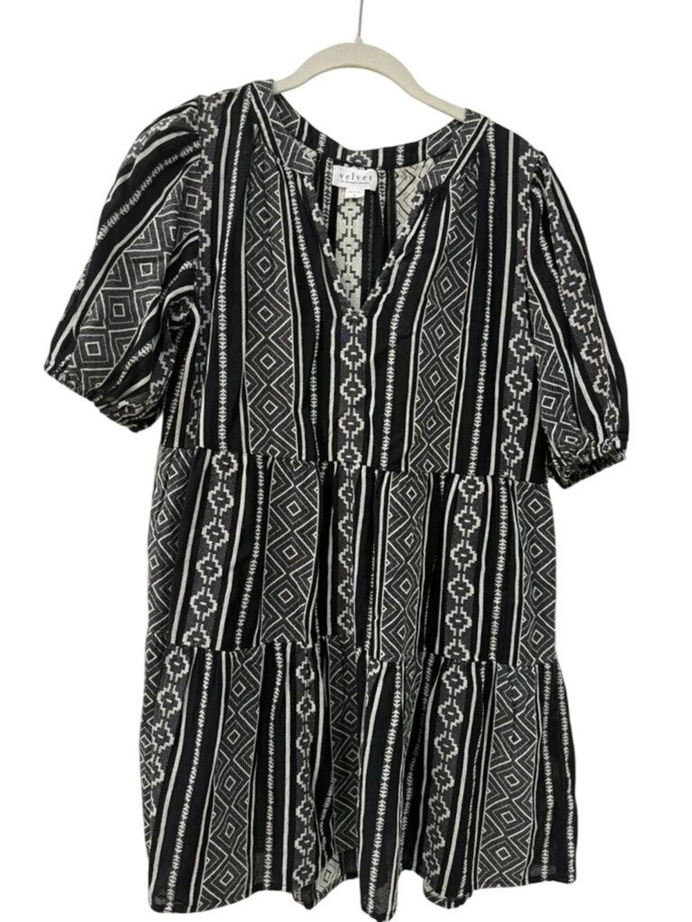 Velvet By Graham & Spencer Black & White Tiered Mini Dress Size Small - Picture 2 of 7